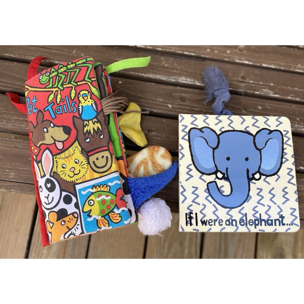 Jellycat Lot-Soft Crinkle Tails Book,Elephant Board Book,Drawstring Bag 10"x15"